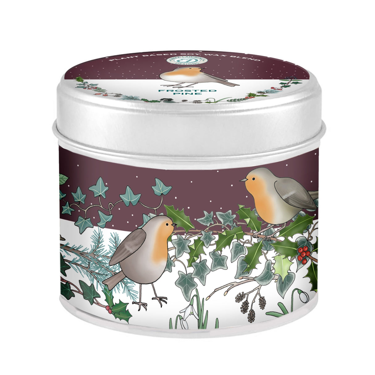 Emma Lawrence Christmas Candle Tin frosted pine