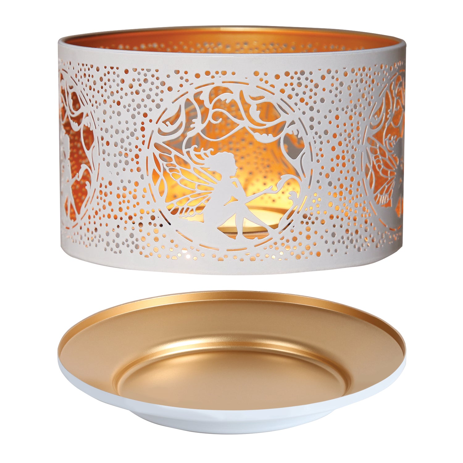 Fairy design large candle shade & plate set white & gold