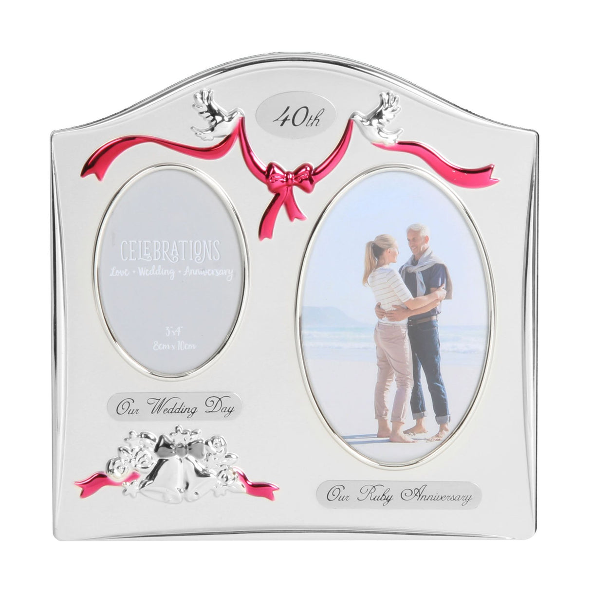 Two Tone Silver Plated Double Photo Frame - 40th Anniversary