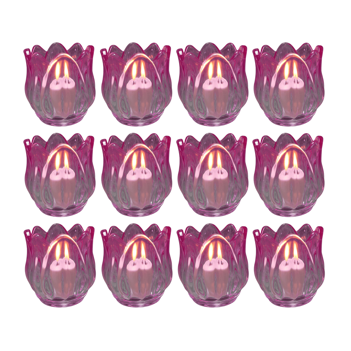 Glass Tulip Flower Candle Holders - Dark Pink Set of 12