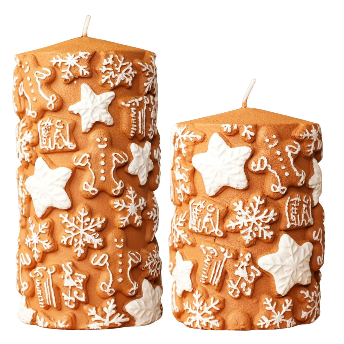 Gingerbread Snowflake & Star Embossed Christmas Pillar Candle - Various Sizes