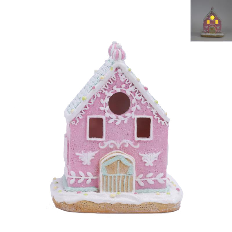 Woodside Home Living Christmas LED Light Up Gingerbread House - pink
