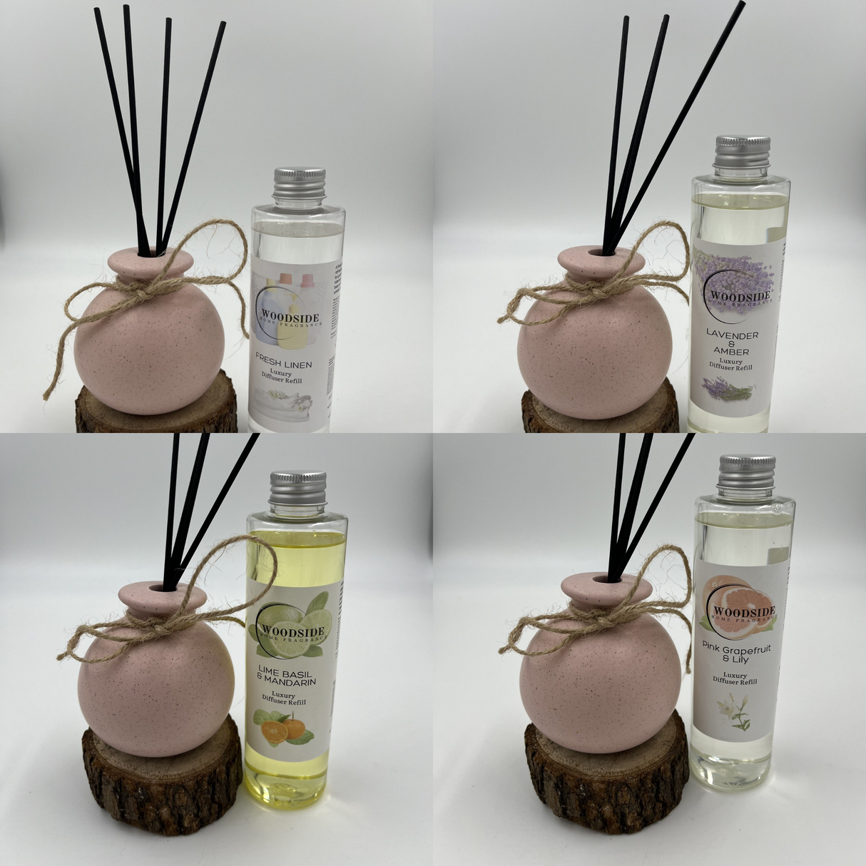 Woodside Round Pink Pastel Ceramic Reed Diffuser Vase with Woodside Luxury Refill