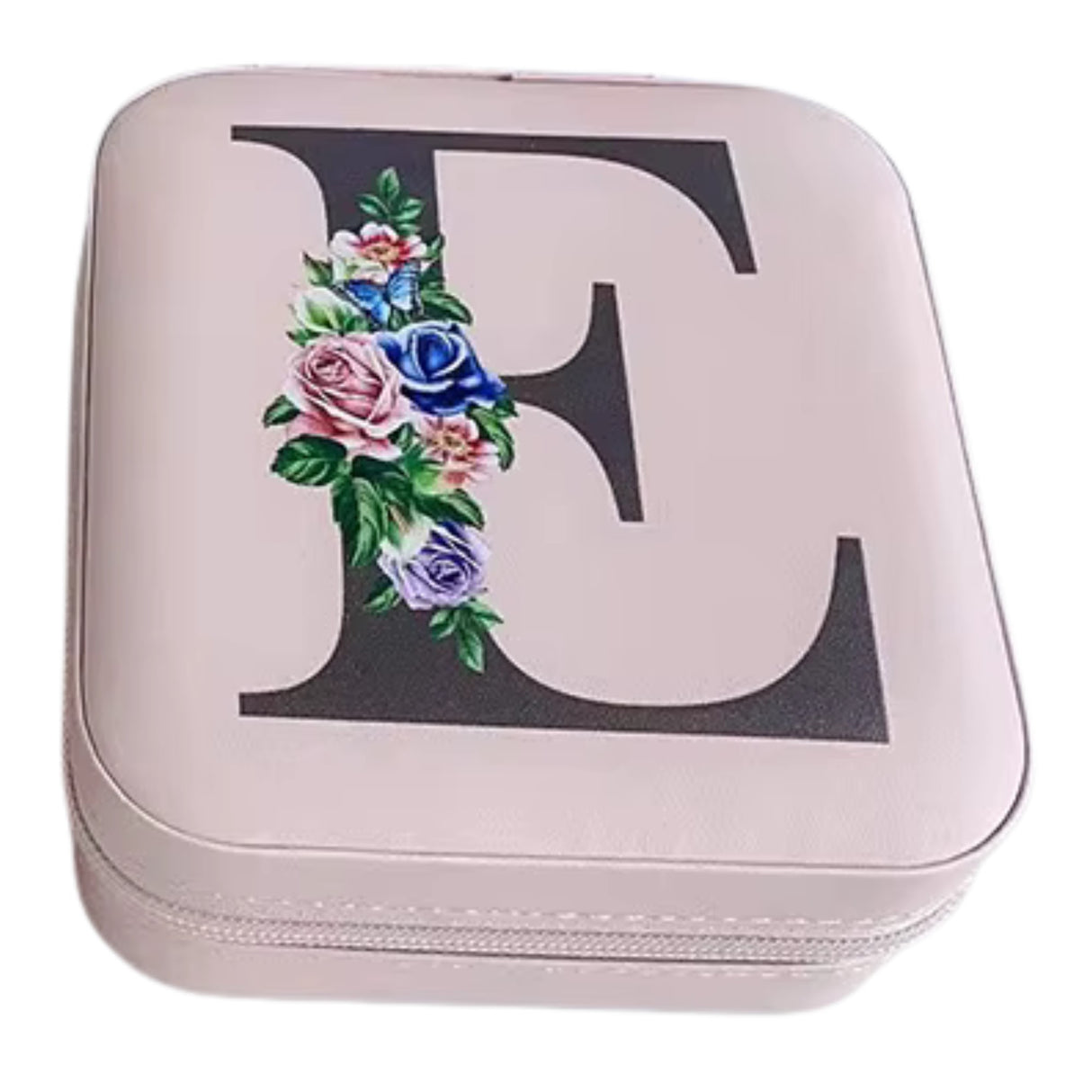 Krystina's Collection Pink Travel Jewellery Box with Floral Initial - Various Letters