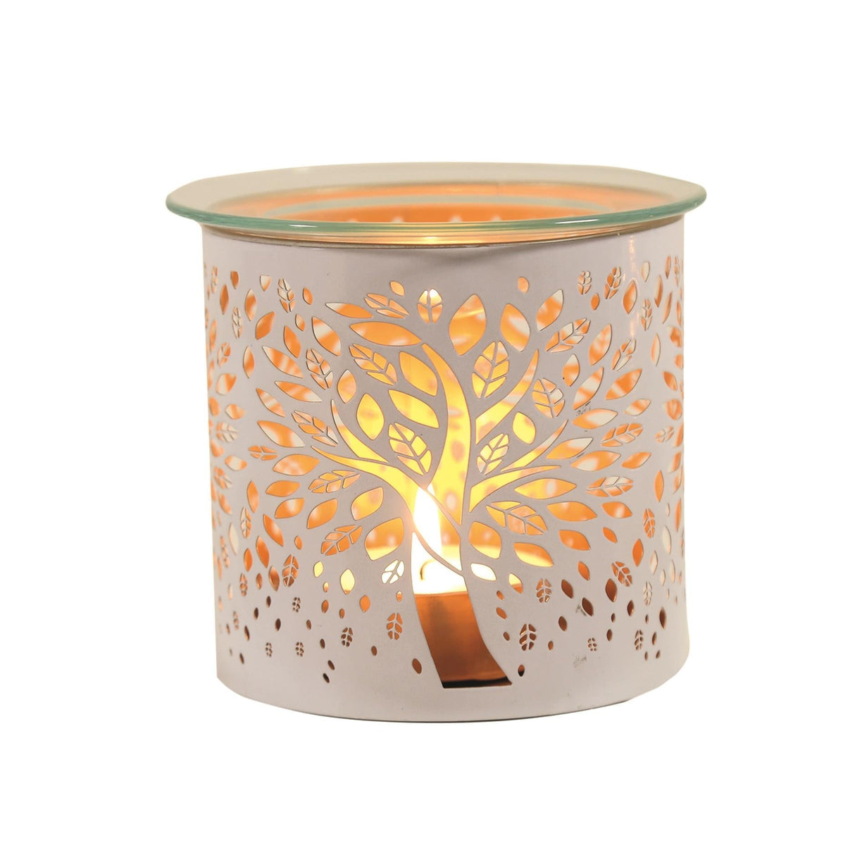 Aroma Metal Silhouette Wax Melt Burner/Candle Holder - White & Gold Tree of Life