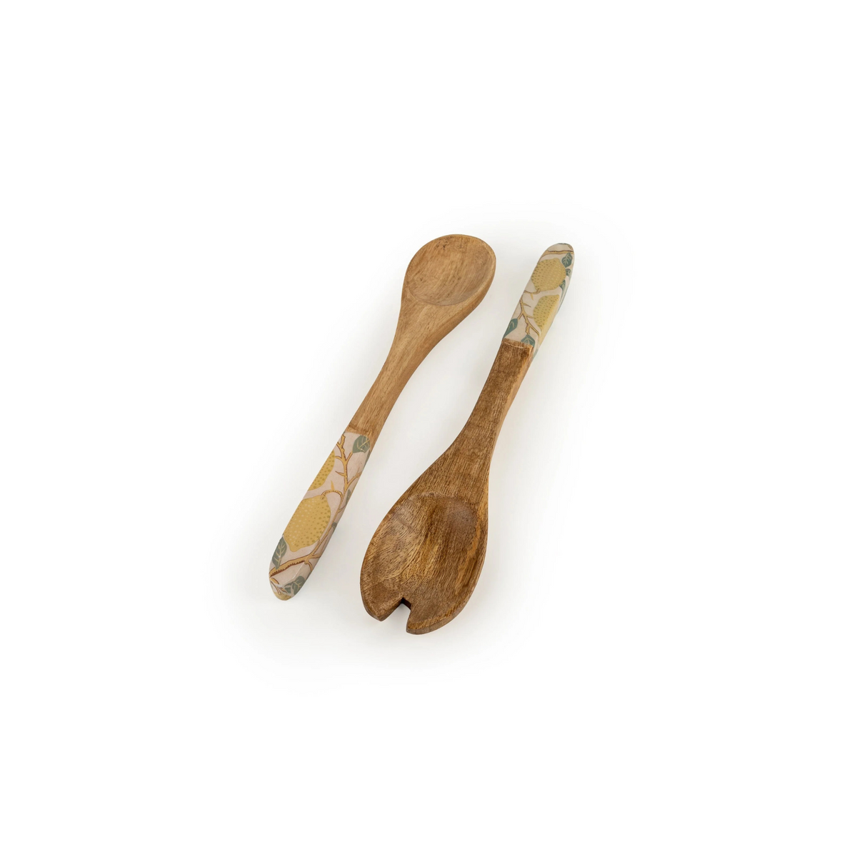 2-Piece Mango Wood Fork and Spoon Set – Vintage Fruit Pattern