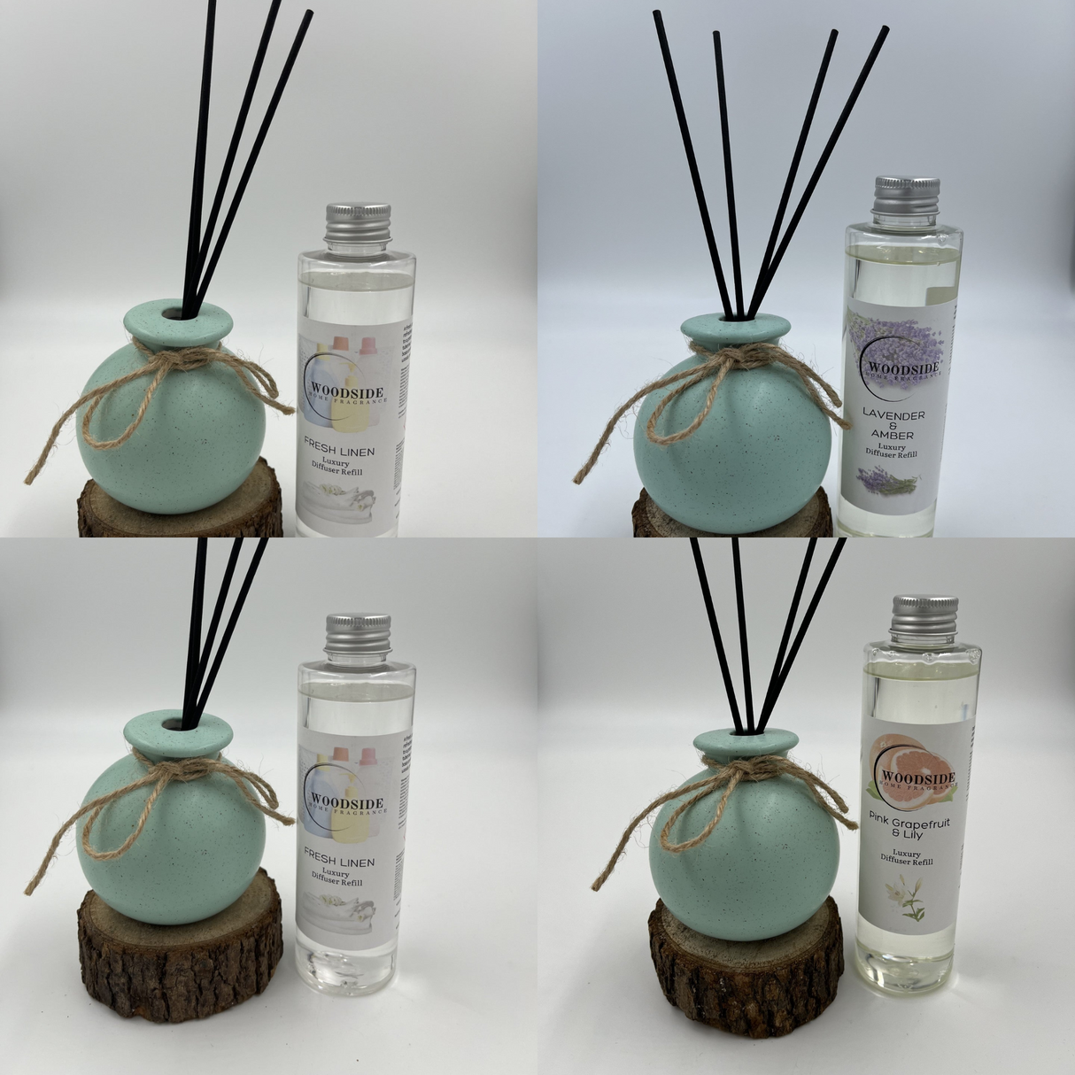 Woodside Round Green Pastel Ceramic Reed Diffuser Vase with Woodside Luxury Refill