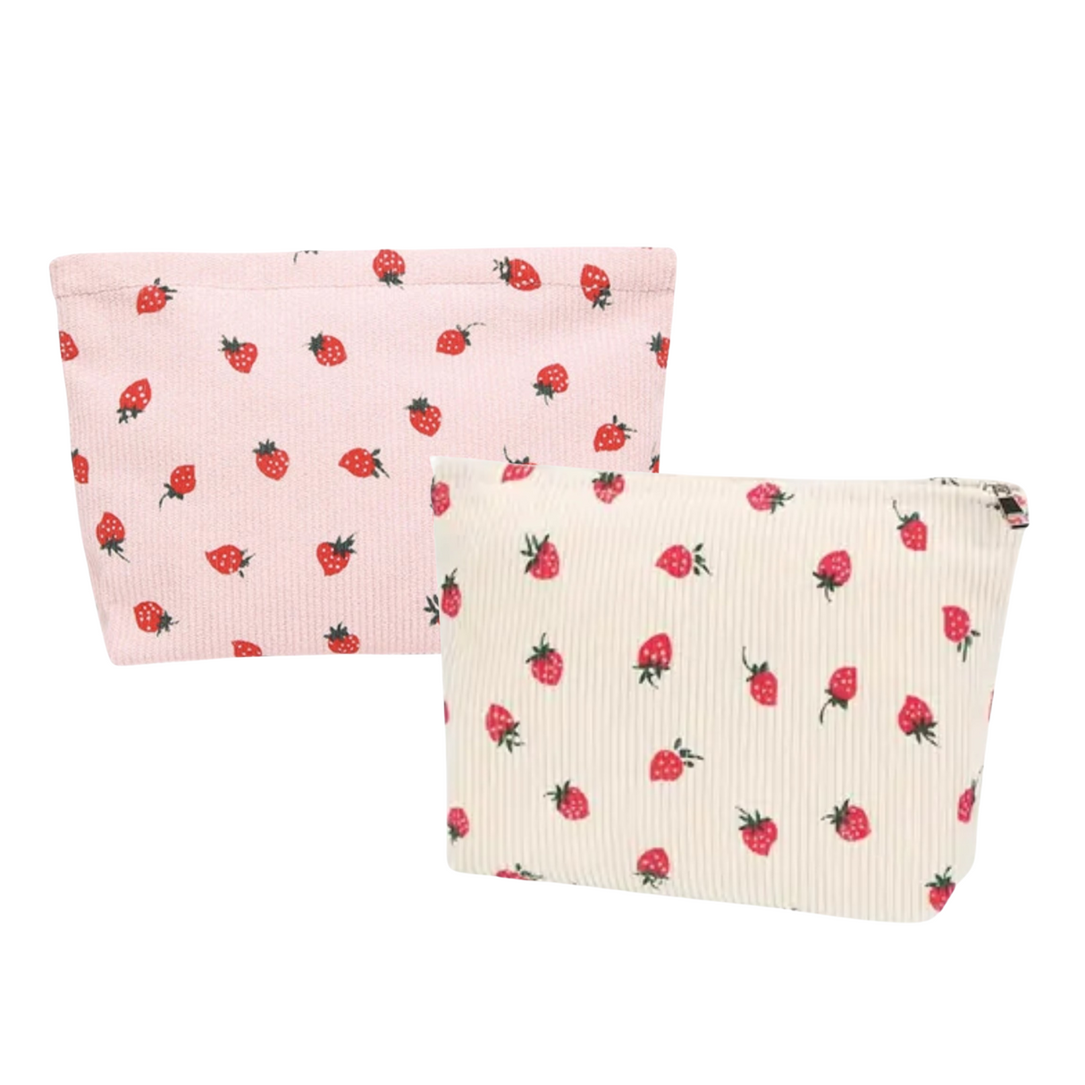 Strawberry Print Corduroy Cosmetic Makeup Bag