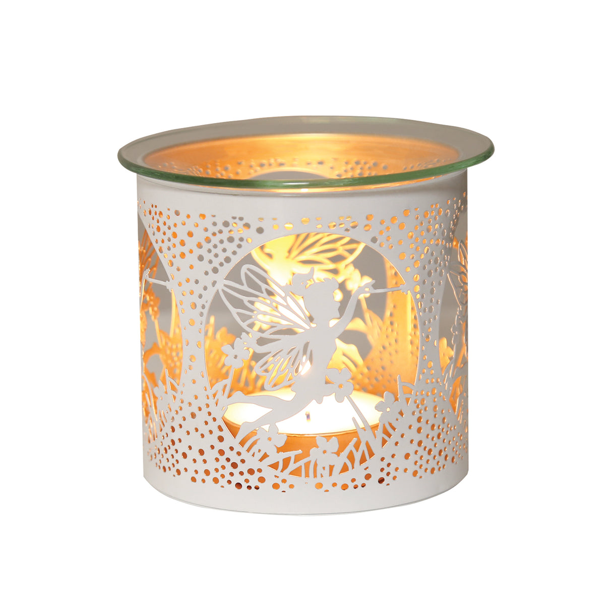 Aroma Metal Silhouette Wax Melt Burner/Candle Holder - White & Gold Fairy
