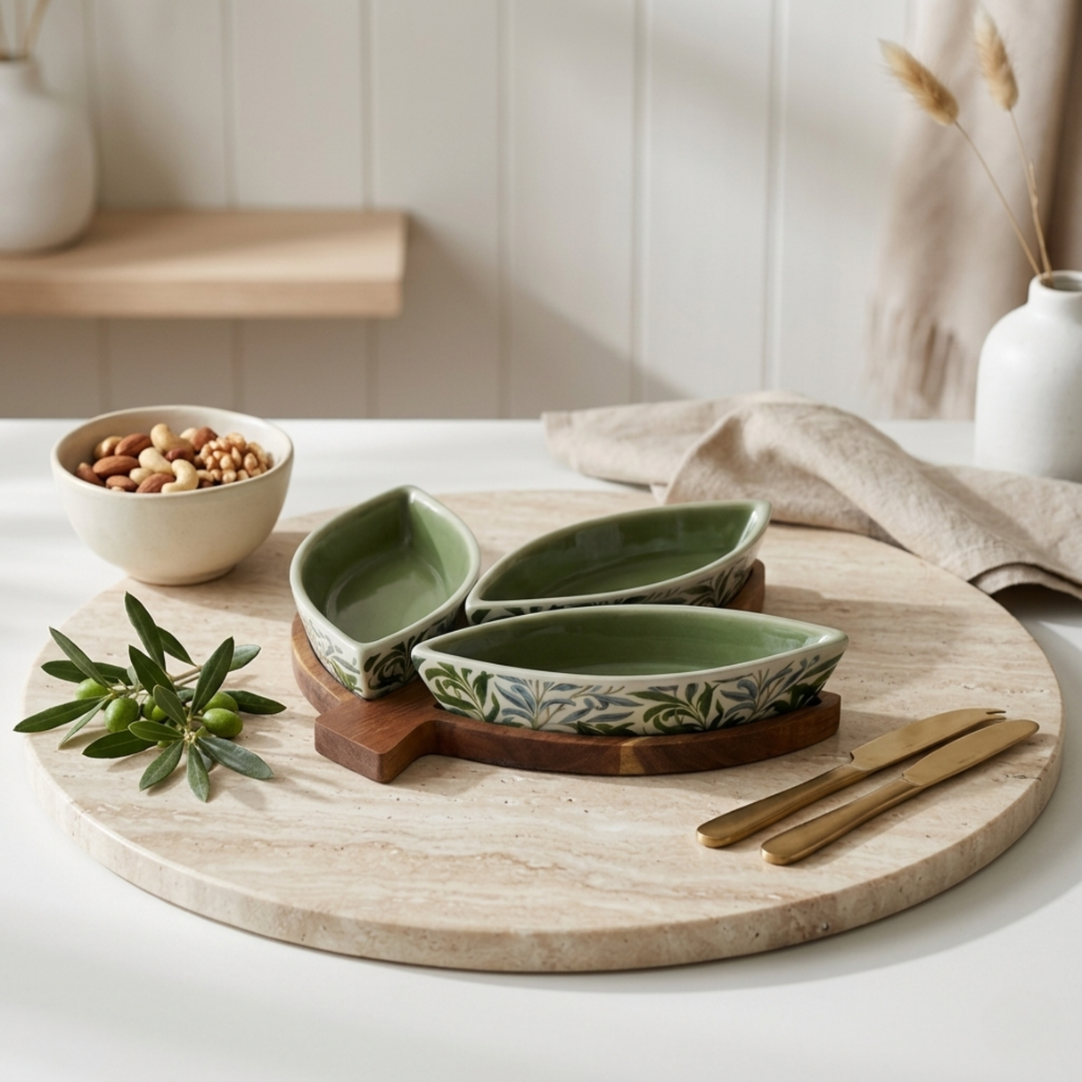 William Morris 3 Leaf Snack Dishes & Tray Set - Willow Bough - lifestyle