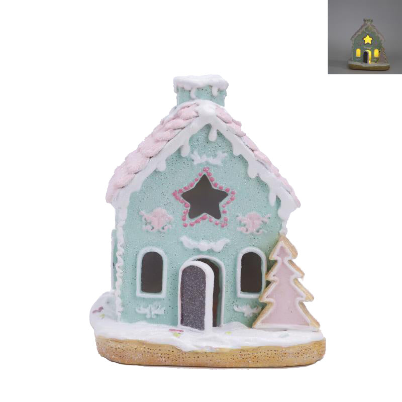 Woodside Home Living Christmas LED Light Up Gingerbread House - peppermint green