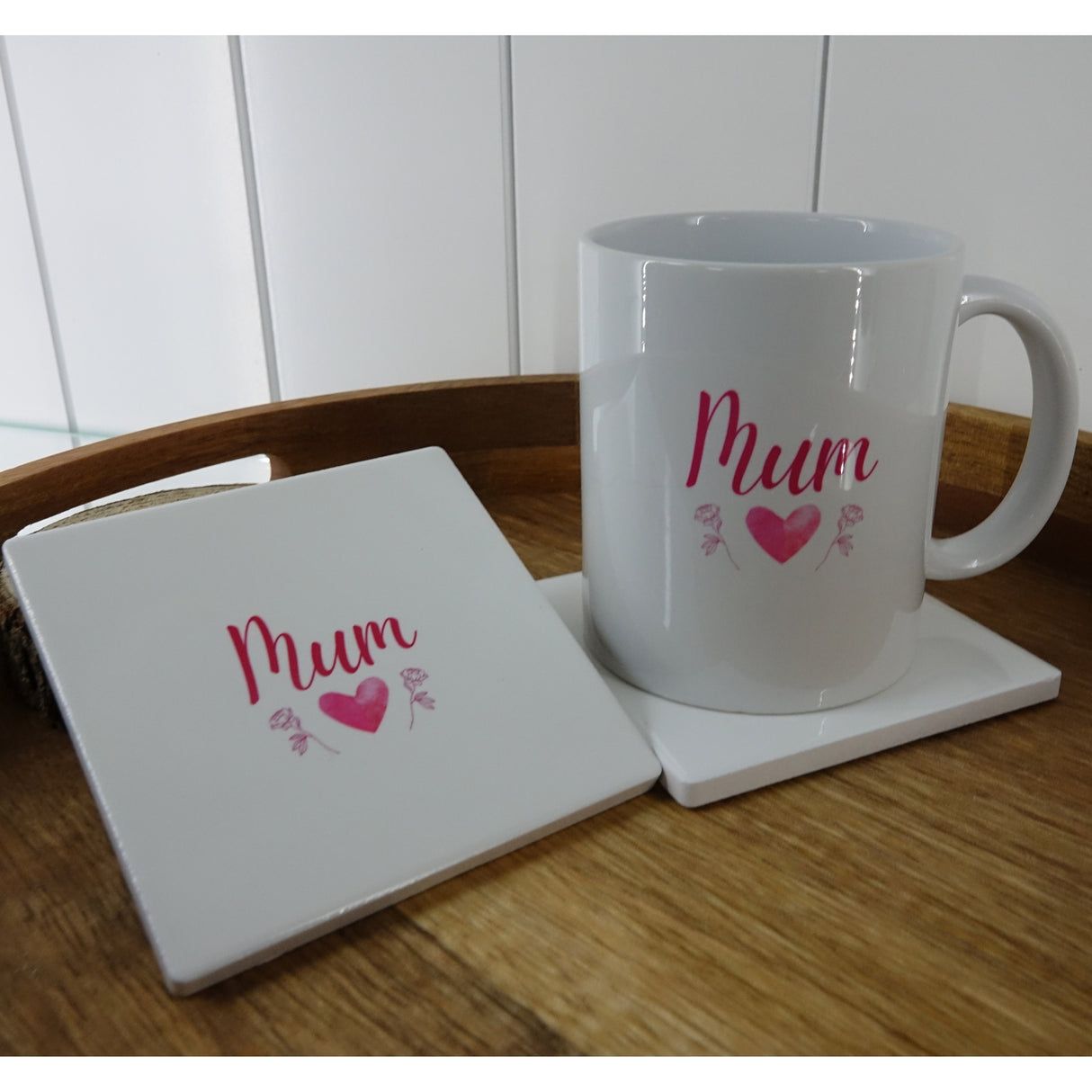 Heart & Flowers Mug & Coaster Sets - Pink