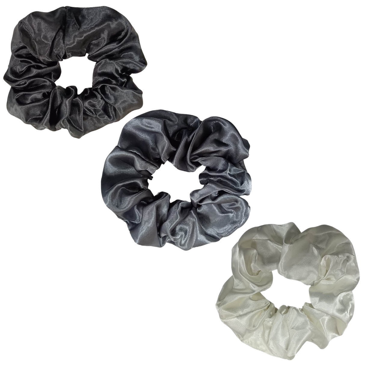 Ponytail Silk Hair Scrunchie (Black, Grey & Ivory)