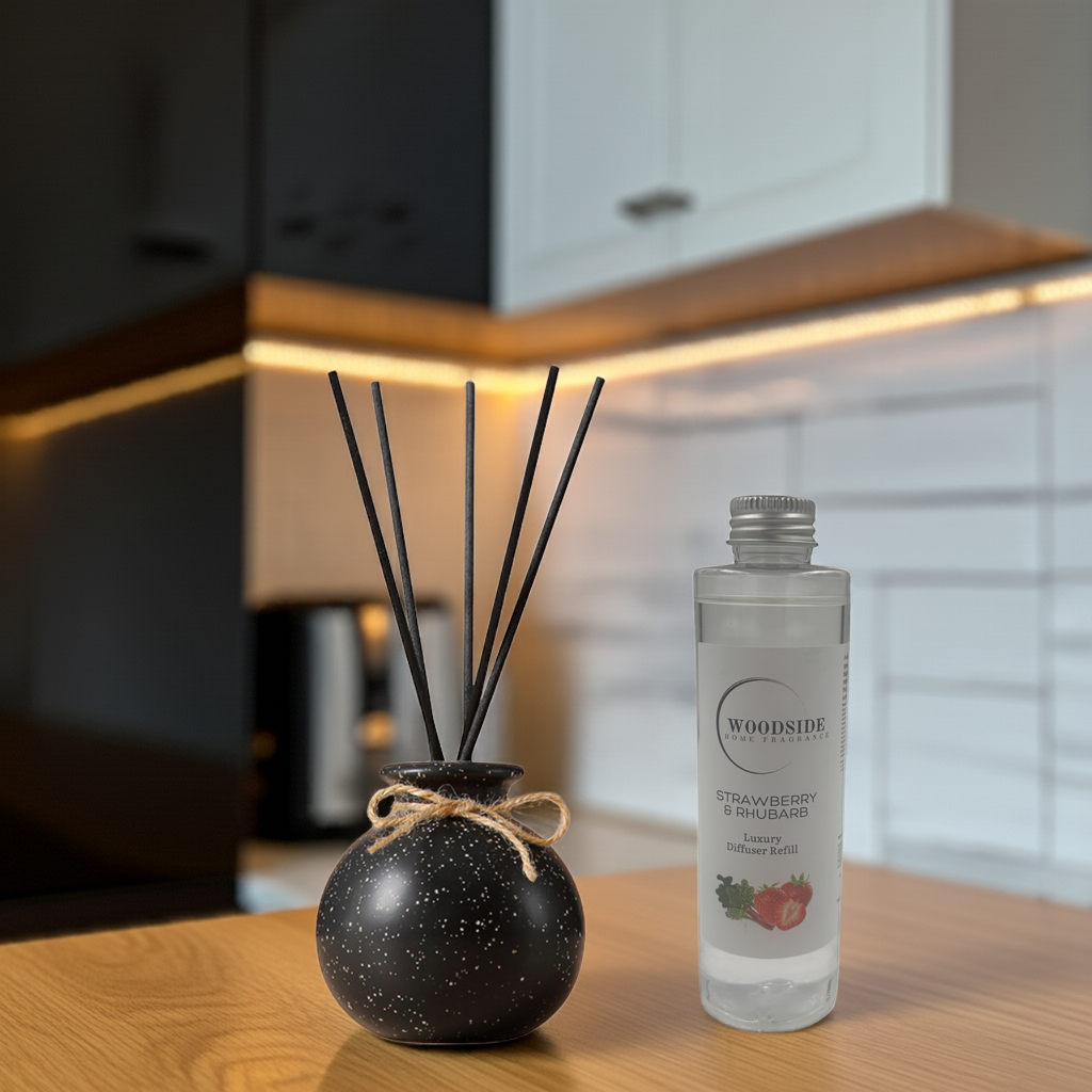 Woodside Round Pastel Black Ceramic Reed Diffuser Vase with Woodside Luxury Refill