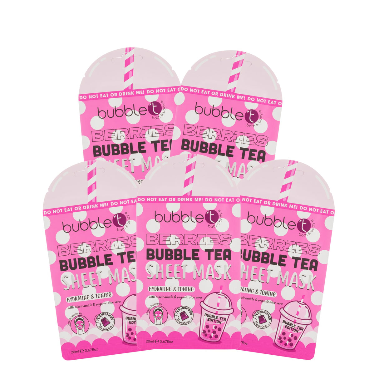 Bubble T Berries Hydrating & Toning Bubble Tea Edition Sheet Face Mask 5 Packs