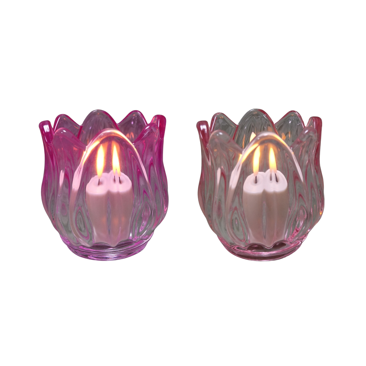 Glass Tulip Flower Candle Holders - Light or Dark Pink