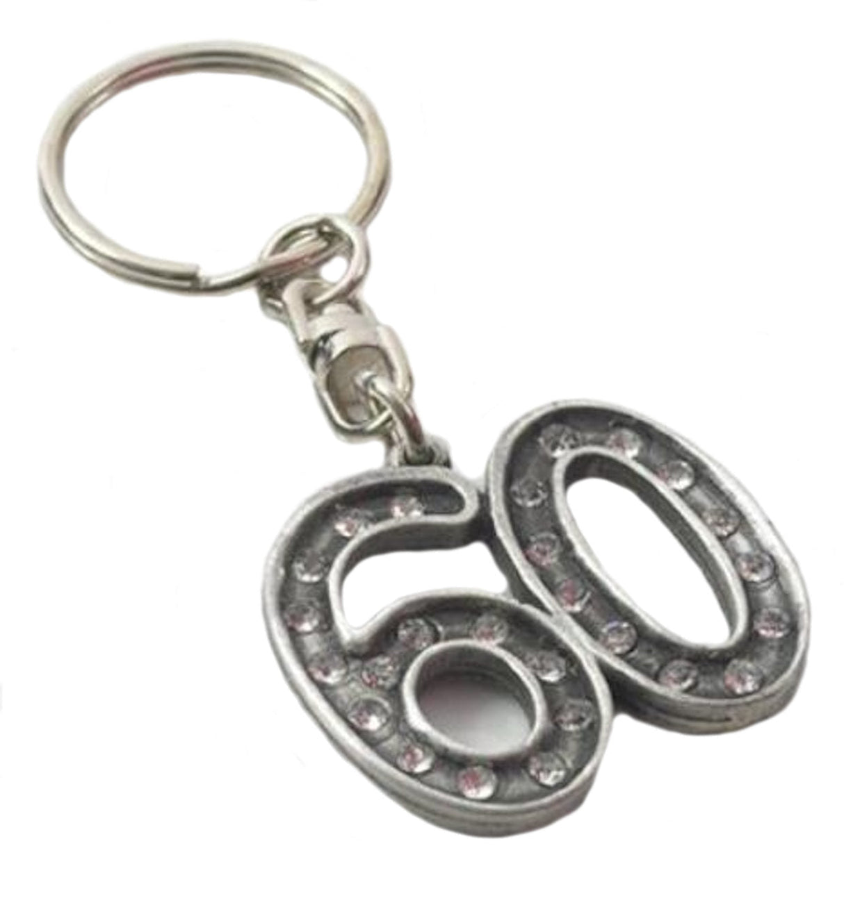 English Pewter Birthday Age Number Crystal Keyring - 60