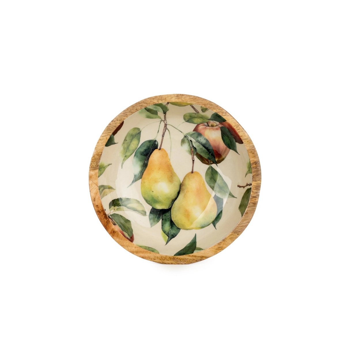 large wood bowl apples and pears