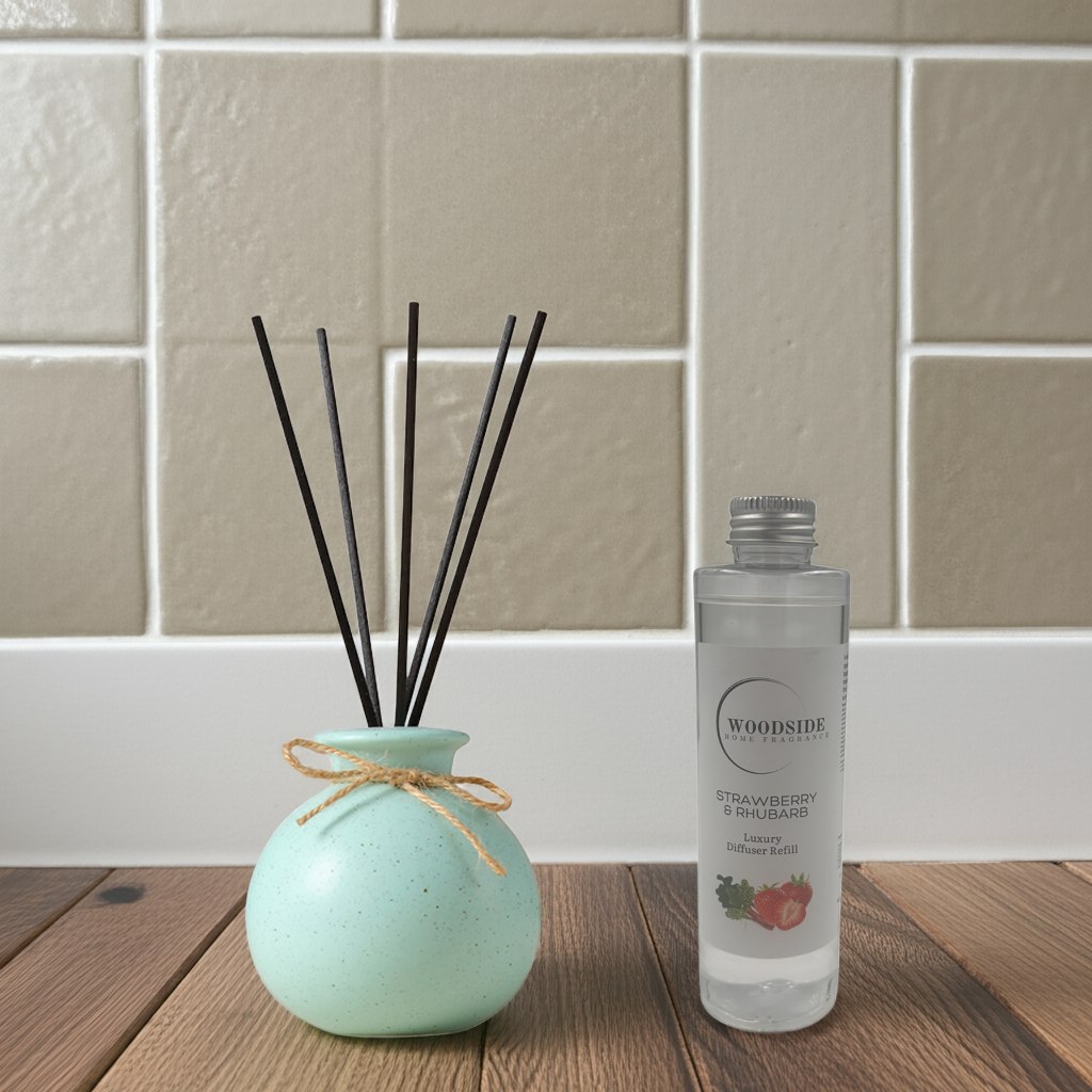 Woodside Round Green Pastel Ceramic Reed Diffuser Vase with Woodside Luxury Refill