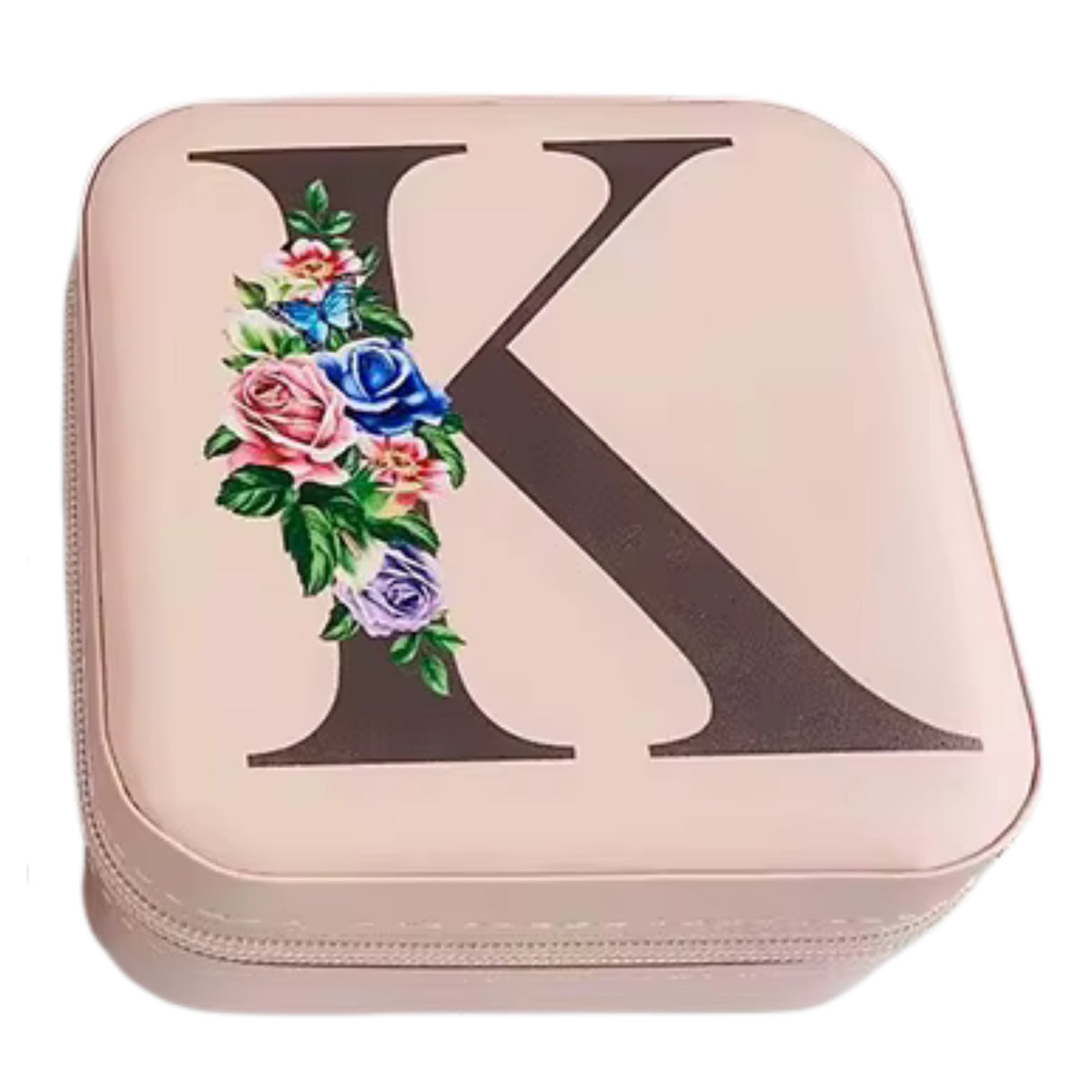 Krystina's Collection Pink Travel Jewellery Box with Floral Initial - Various Letters