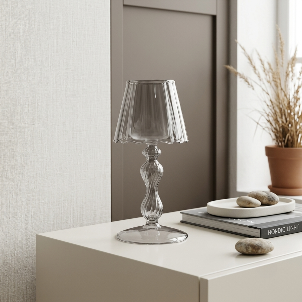 Glass Lampshade Tealight Holder - Pink Gold Grey
