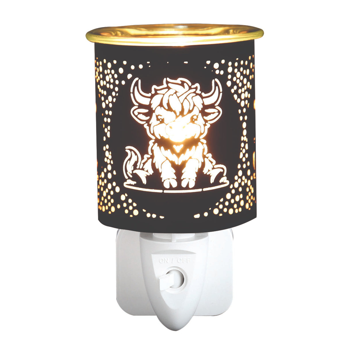 Aroma Electric Wax Melt Burner Plug In - Black & Gold Highland Cow