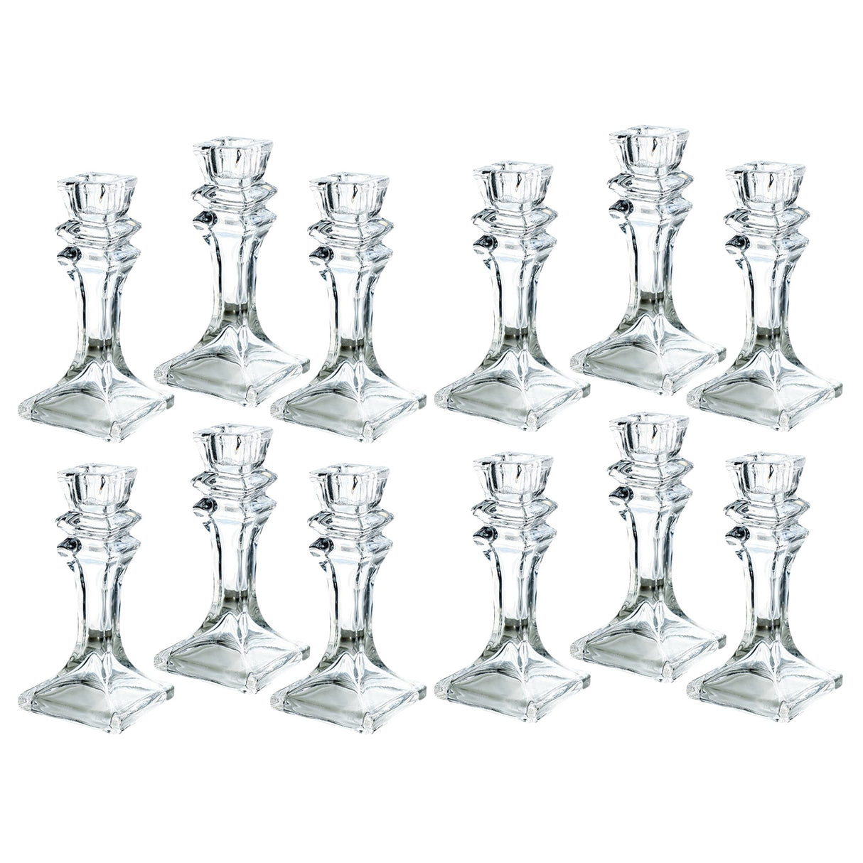 Woodside Home Living Square Base Clear Glass Candle Holders - Various Sets