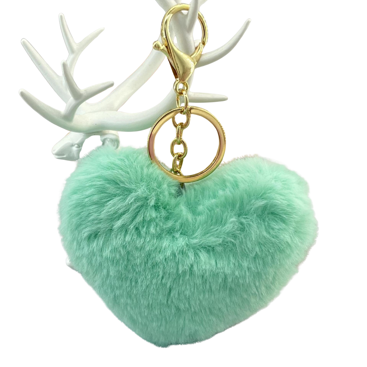 Fluffy Heart Keyring - Mint Green