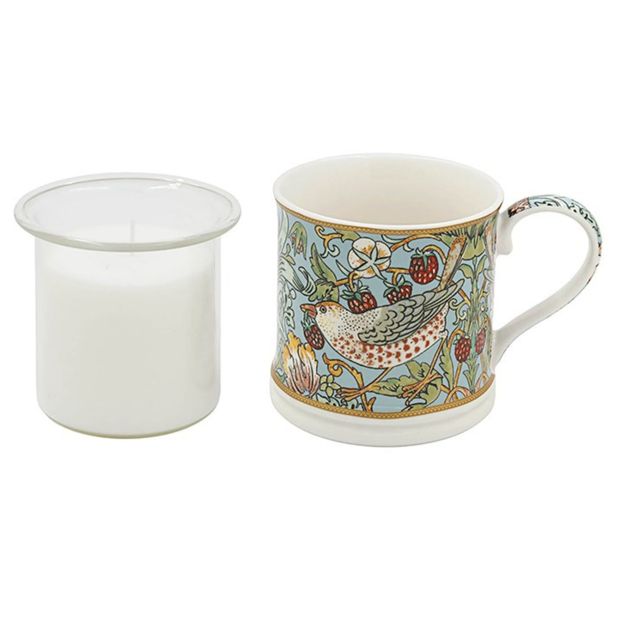 William Morris Mug with Candle Set - Strawberry Theif