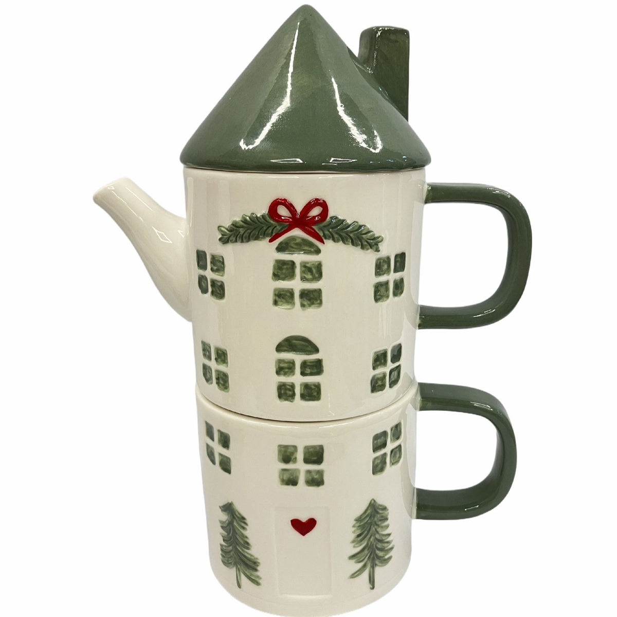 Christmas Tea for One House Shaped Teapot & Mug Set