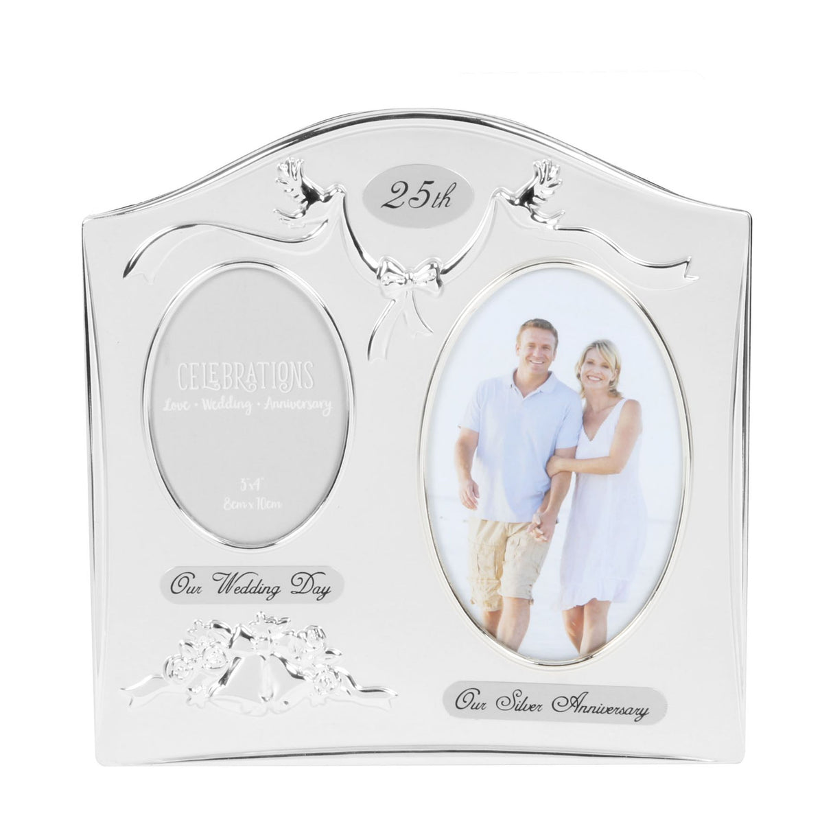 Celebrations Two Tone Silver Plated Double Photo Frame - 25th Anniversary