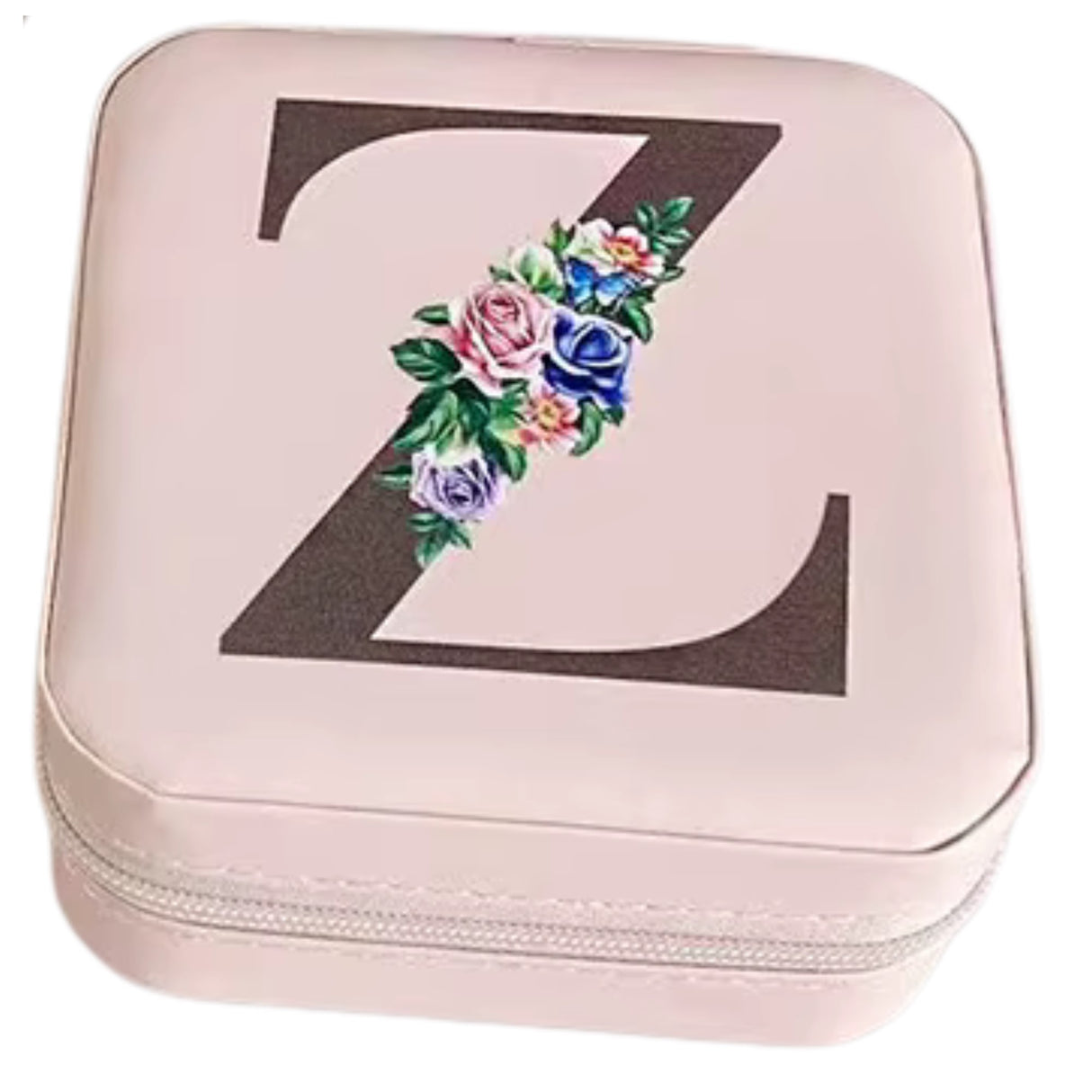 Krystina's Collection Pink Travel Jewellery Box with Floral Initial - Various Letters