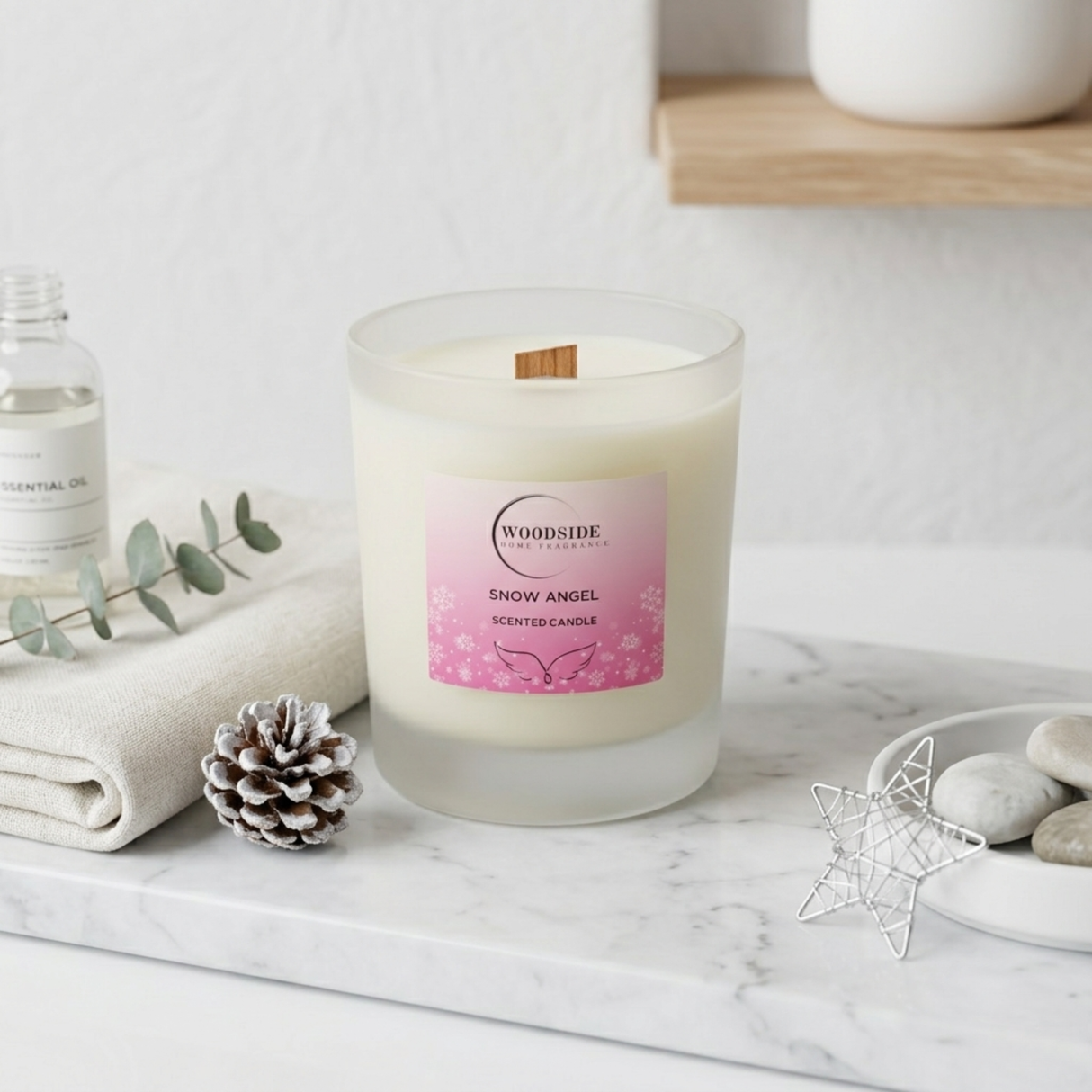 Woodside Home Fragrance Wooden Wick Glass Scented Candle - Snow Angel