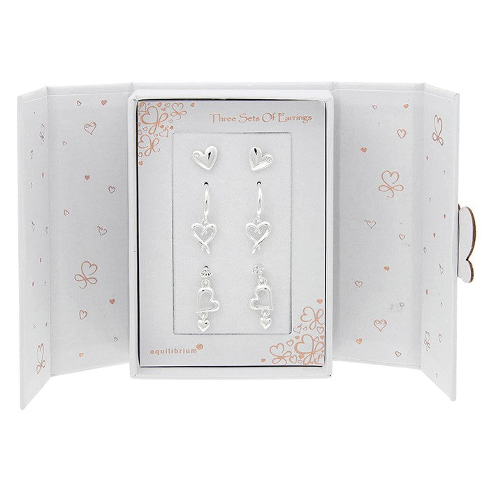 Equilibrium Silver Plated Earrings Gift Set - Hearts