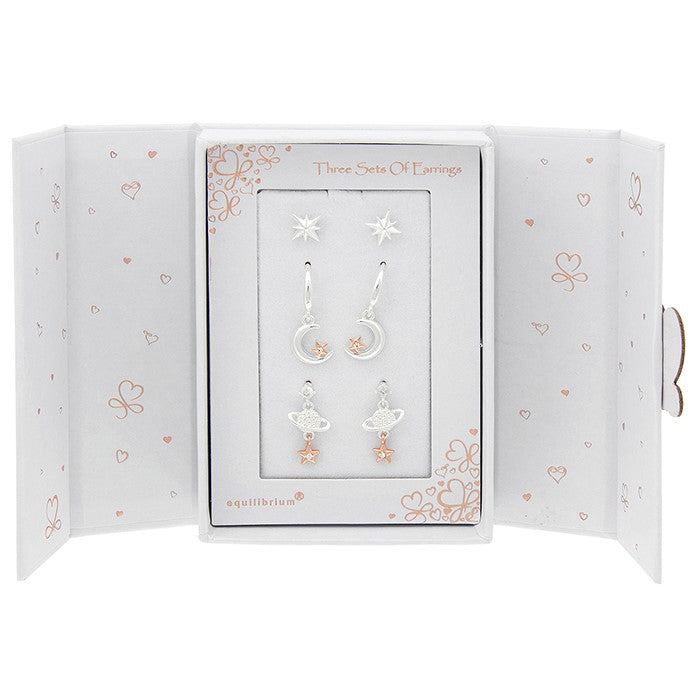 Equilibrium Silver Plated/Rose Gold Plated Earrings Gift Set - Stars