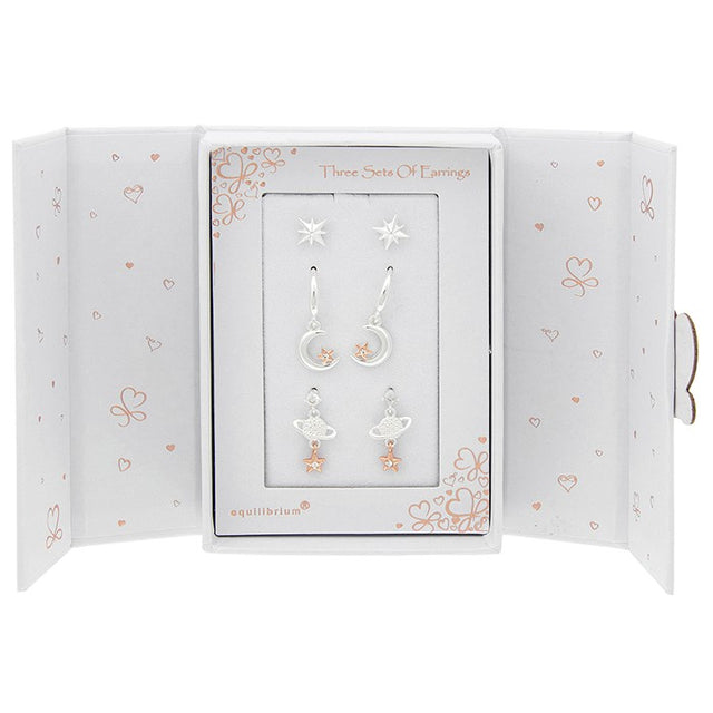 Equilibrium Silver Plated/Rose Gold Plated Earrings Gift Set - Stars