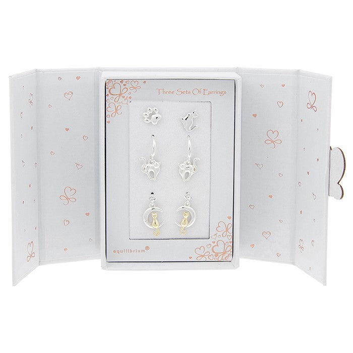 Equilibrium Silver/Gold Plated Earrings Gift Set - Cats