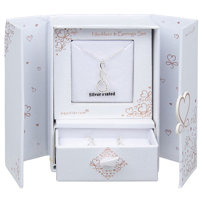 Equilibrium Silver Plated Necklace & Earrings Gift Set - Eternal Love