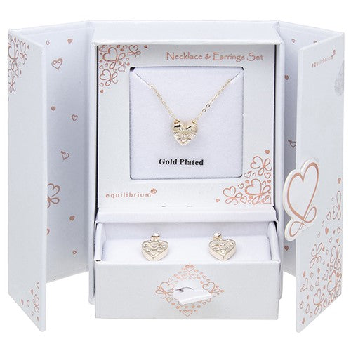 Equilibrium Gold Plated Necklace & Earrings Gift Set - Diamante Heart