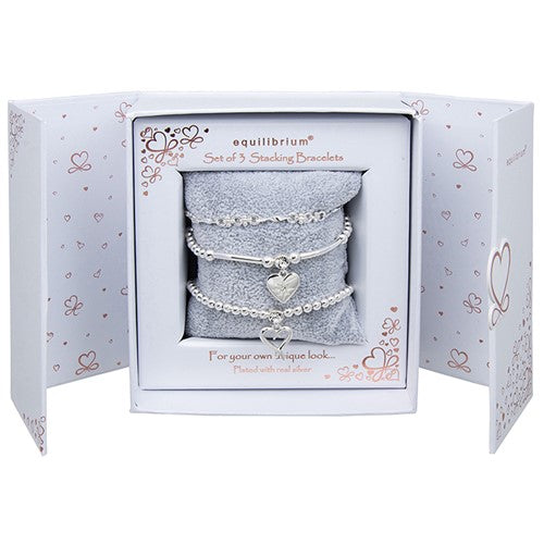Equilibrium Silver Stacking Bracelet Gift Set - Hearts