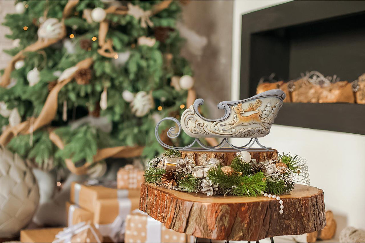 Heartwood Creek White Woodland Sleigh Centrepiece Figurine