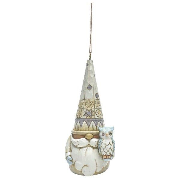 heartwood creek hanging ornament - white woodland gnome with owl