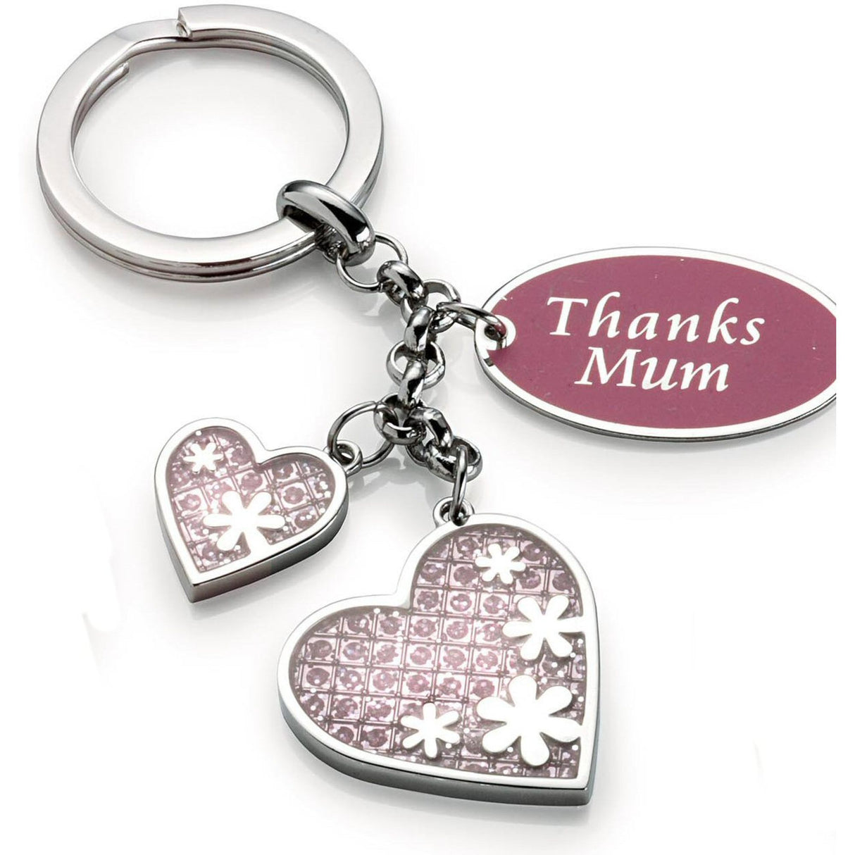 Silver Options Keyring - Thanks Mum (Love Hearts)