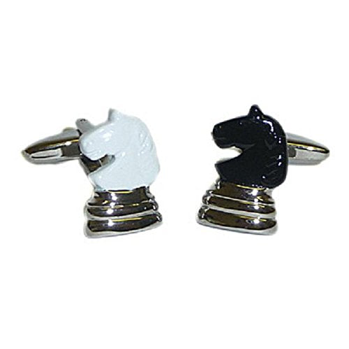 Black & White Knight Chess Piece Cufflinks