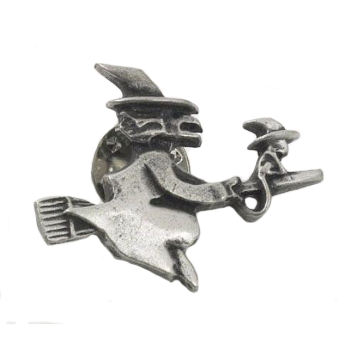 English Pewter Witch and Cat Tie Pin Badge