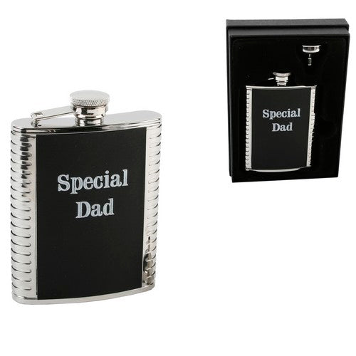 Harvey Makin 4oz Stainless Steel Hip Flask with Leatherette Trim - Dad