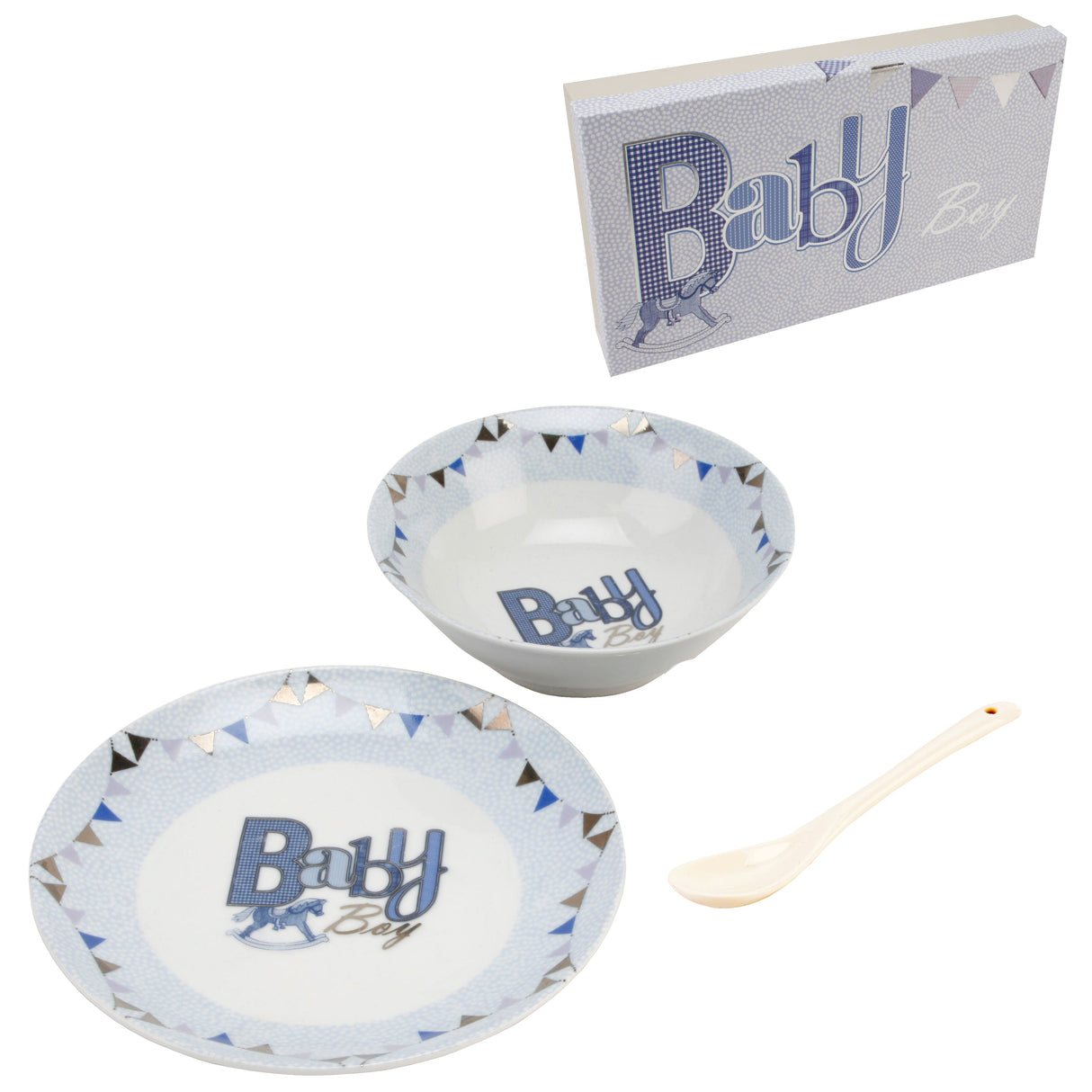 Laura Darrington Plate Bowl & Spoon Gift Set - Baby Boy