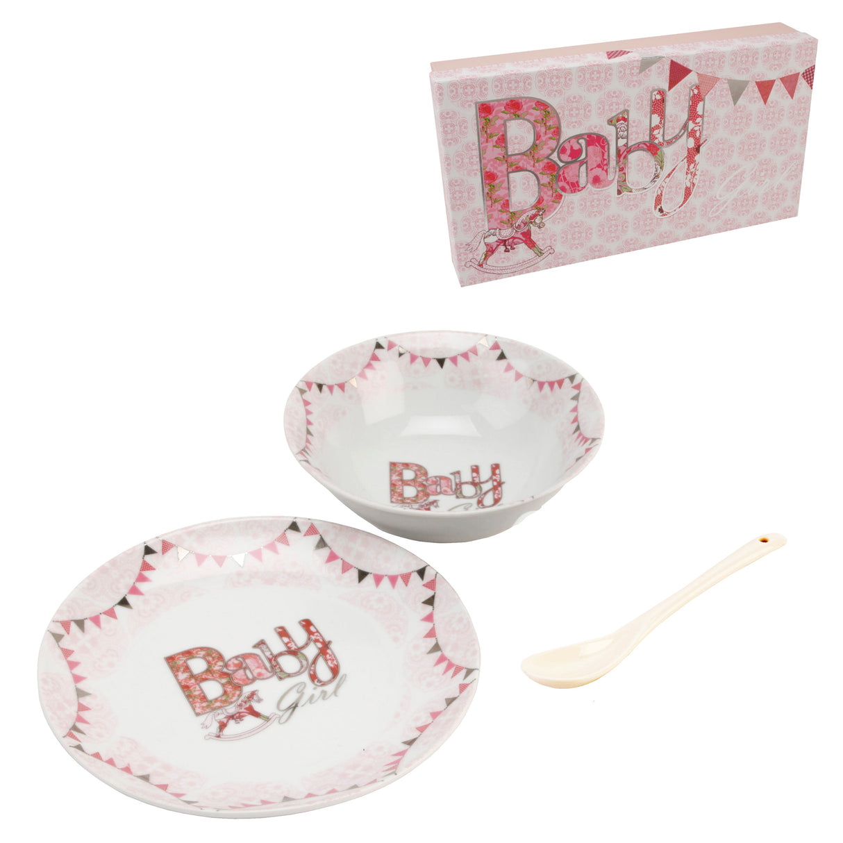 Laura Darrington Plate Bowl & Spoon Gift Set - Baby Girl
