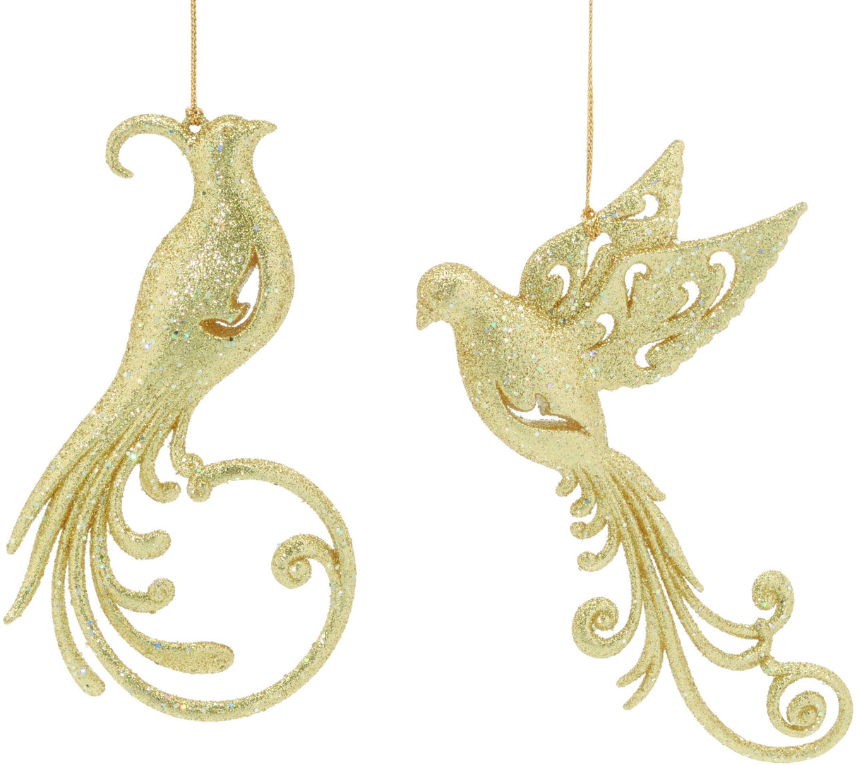 Christmas Tree Hanging Decorations - Gold Glitter Bird Pack of 2 Assorted