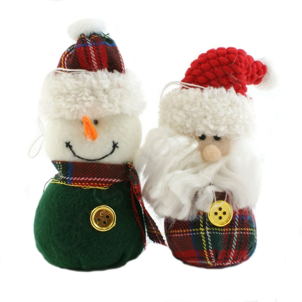Christmas Tree Hanging Decorations - Tartan Santa & Snowman Pack of 2 Assorted
